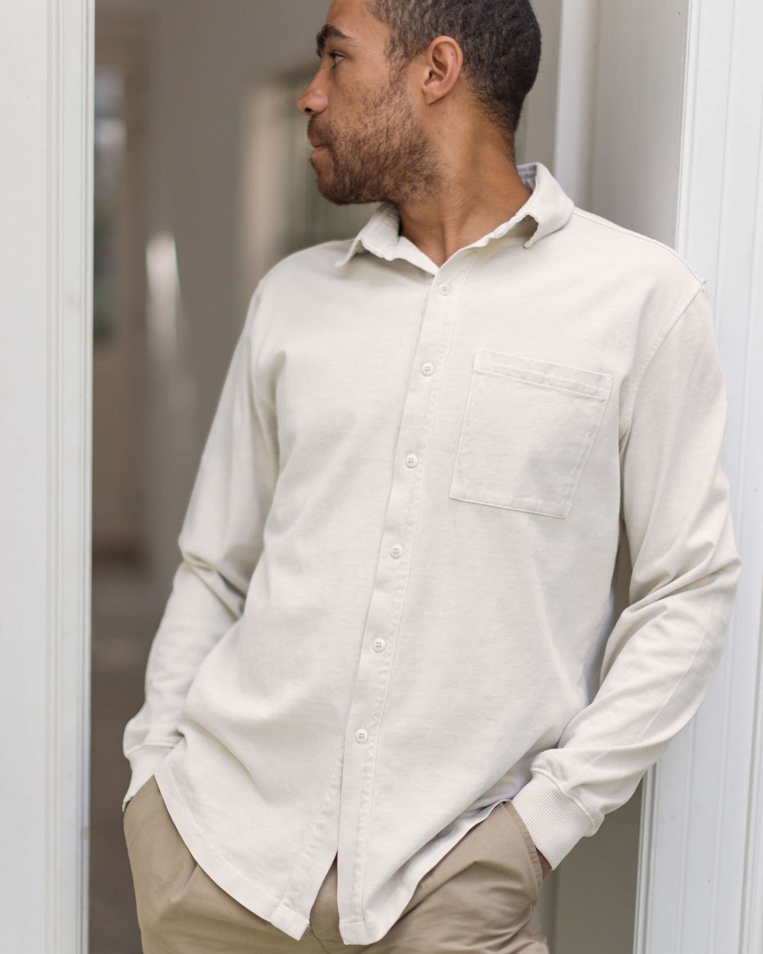 Caza Slubbly Organic Cotton Button Up Shirt / Cream Off White
