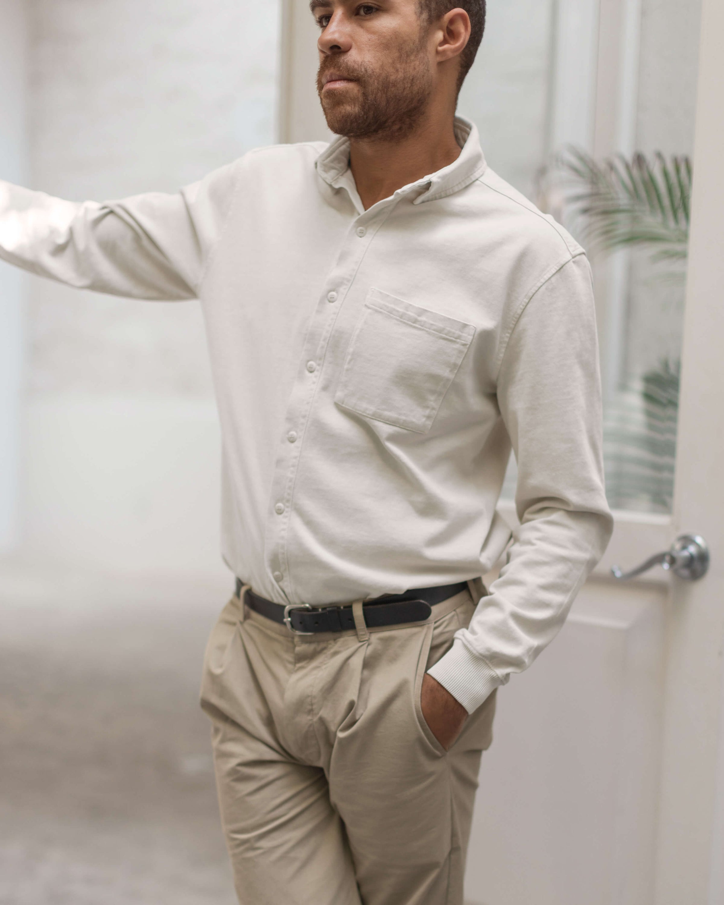 Caza Slubbly Organic Cotton Button Up Shirt / Cream Off White