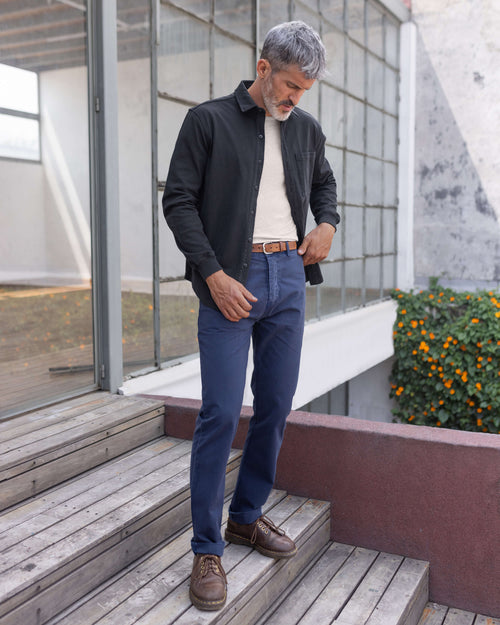 Caza Slubbly Organic Cotton Button Up Shirt / Black Night