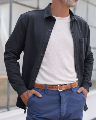 Caza Slubbly Organic Cotton Button Up Shirt / Black Night