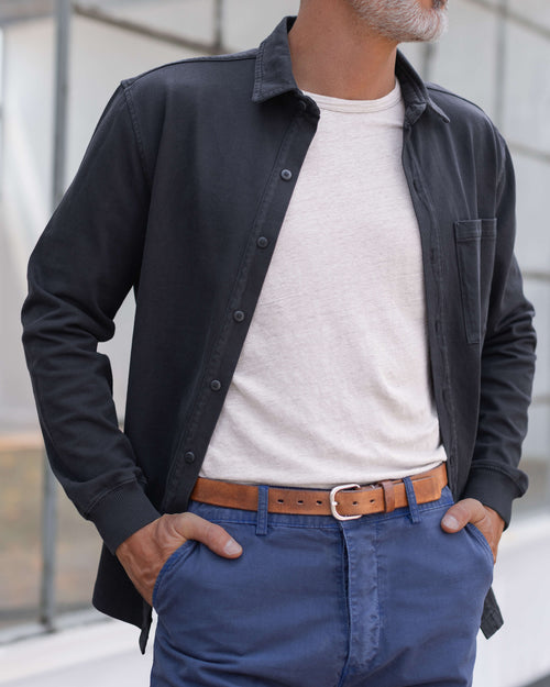 Caza Slubbly Organic Cotton Button Up Shirt / Black Night