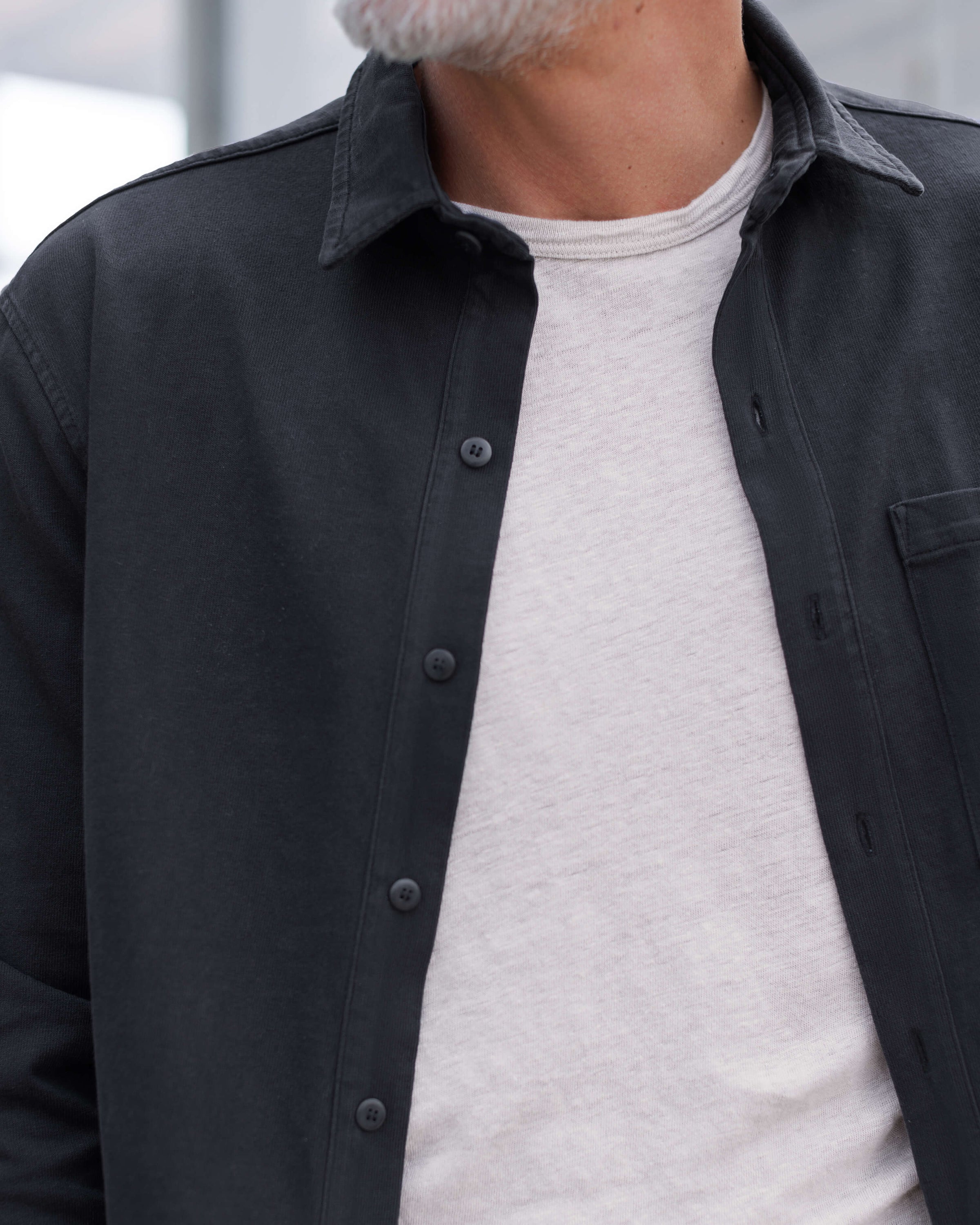 Caza Slubbly Organic Cotton Button Up Shirt / Black Night