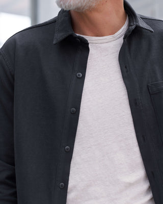 Caza Slubbly Organic Cotton Button Up Shirt / Black Night