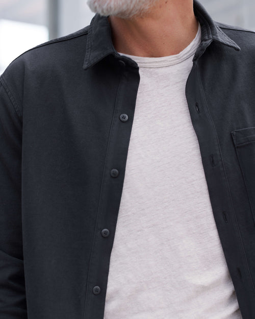 Caza Slubbly Organic Cotton Button Up Shirt / Black Night
