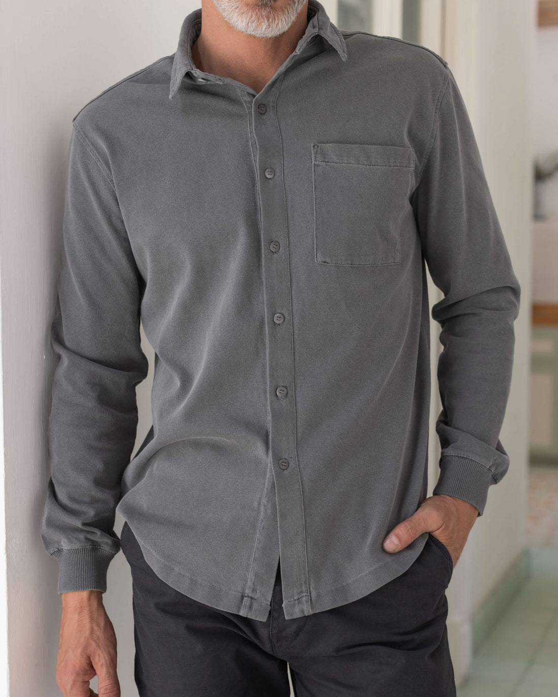 Caza Slubbly Organic Cotton Button Up Shirt / Faded Grey Slate