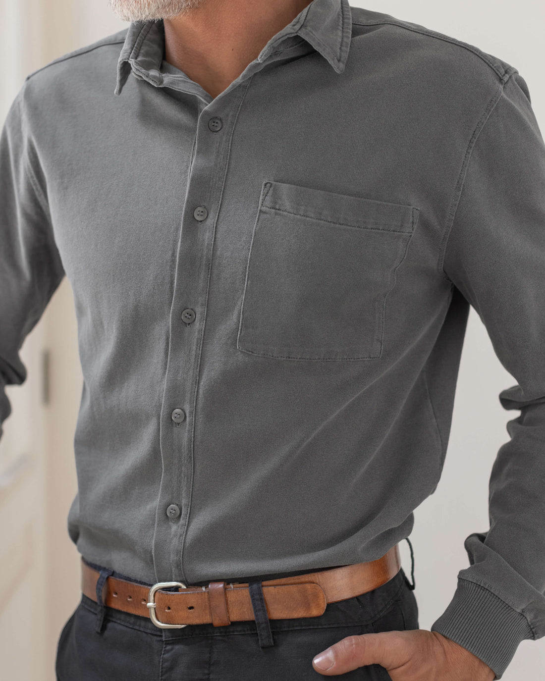 Caza Slubbly Organic Cotton Button Up Shirt / Faded Grey Slate