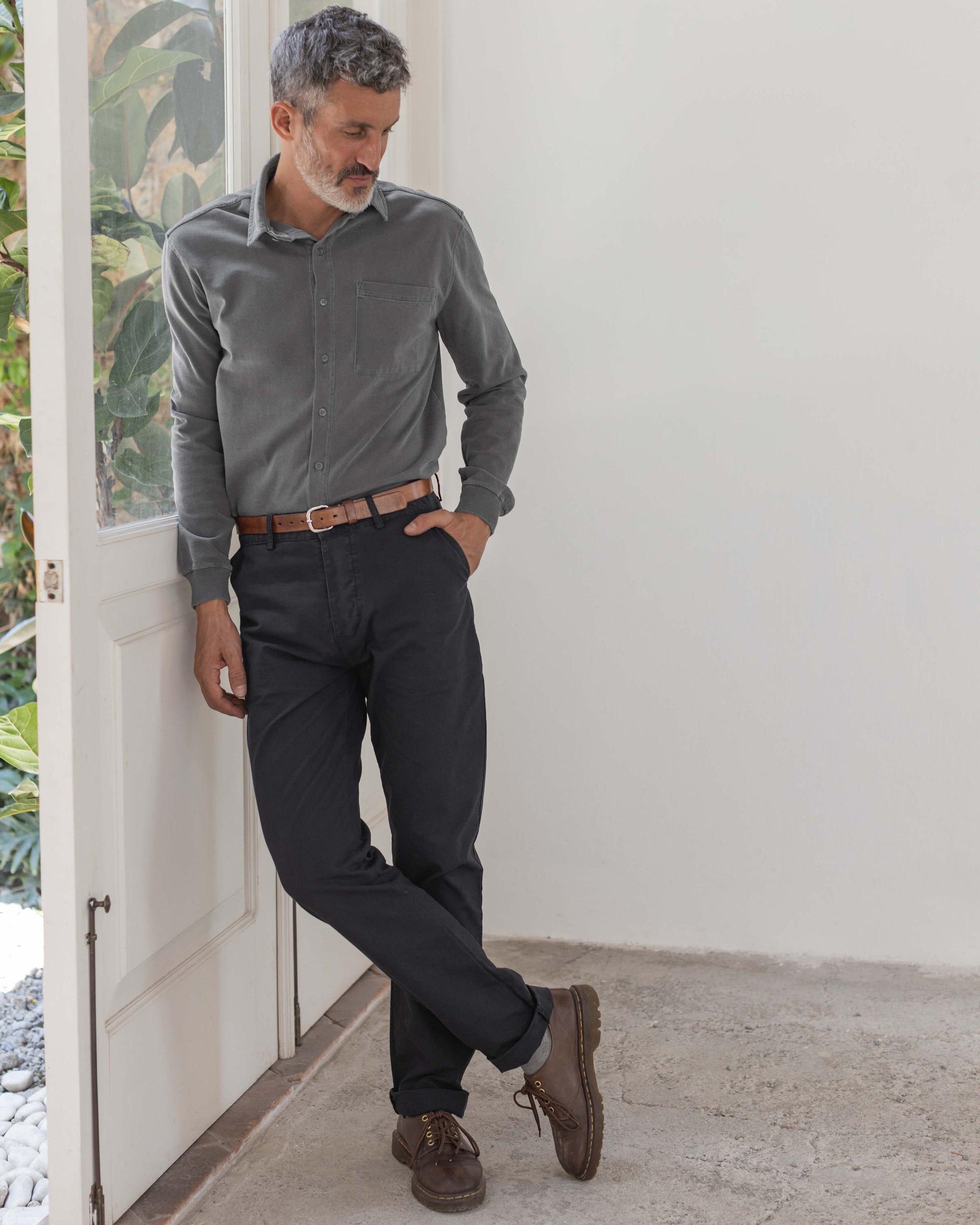 Caza Slubbly Organic Cotton Button Up Shirt / Faded Grey Slate