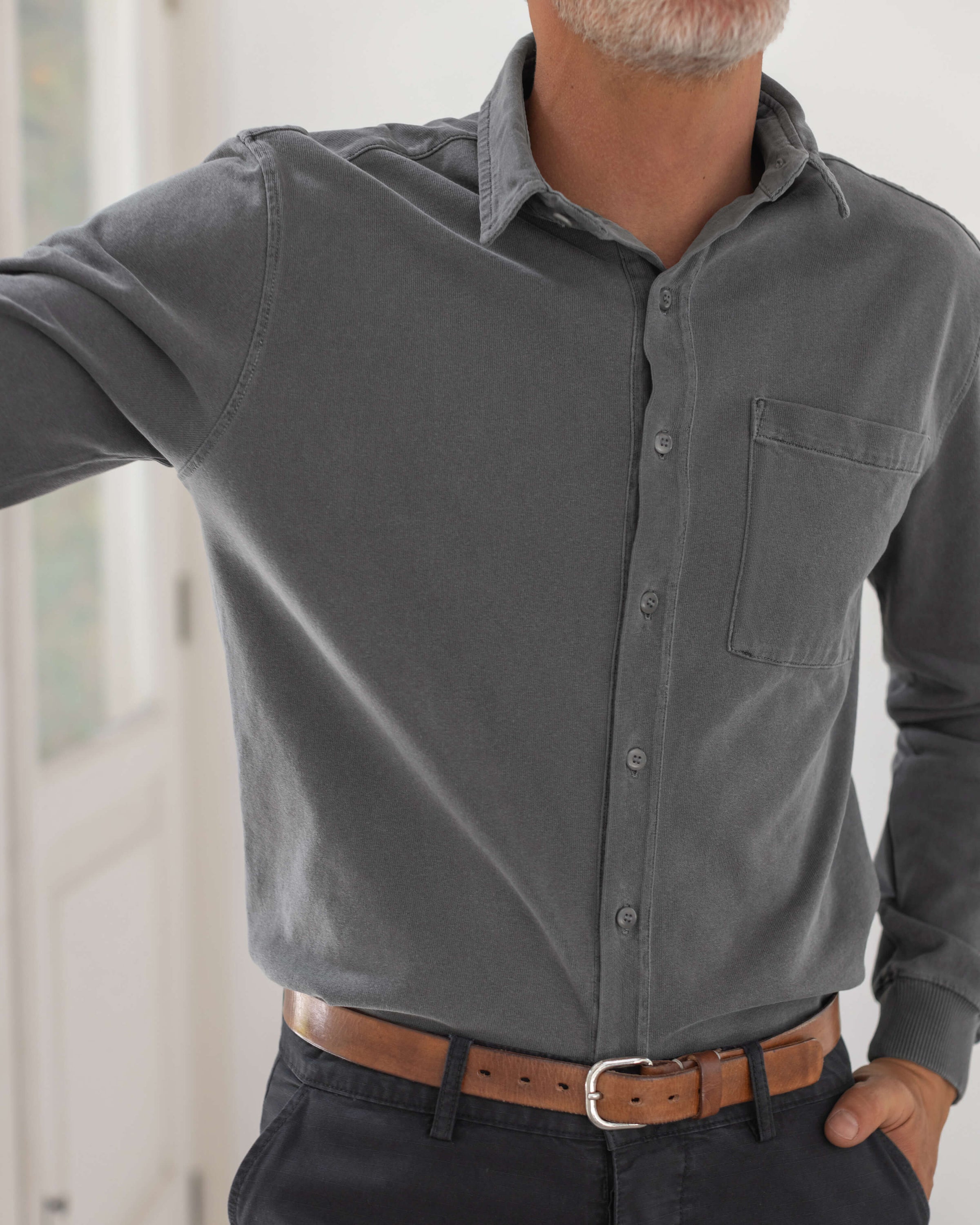 Caza Slubbly Organic Cotton Button Up Shirt / Faded Grey Slate
