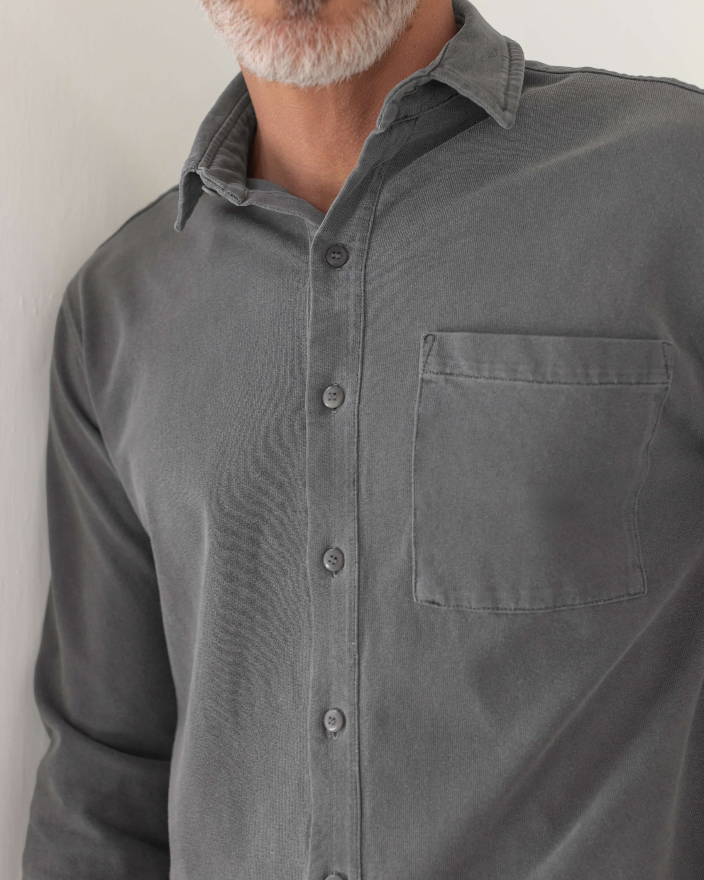Caza Slubbly Organic Cotton Button Up Shirt / Faded Grey Slate