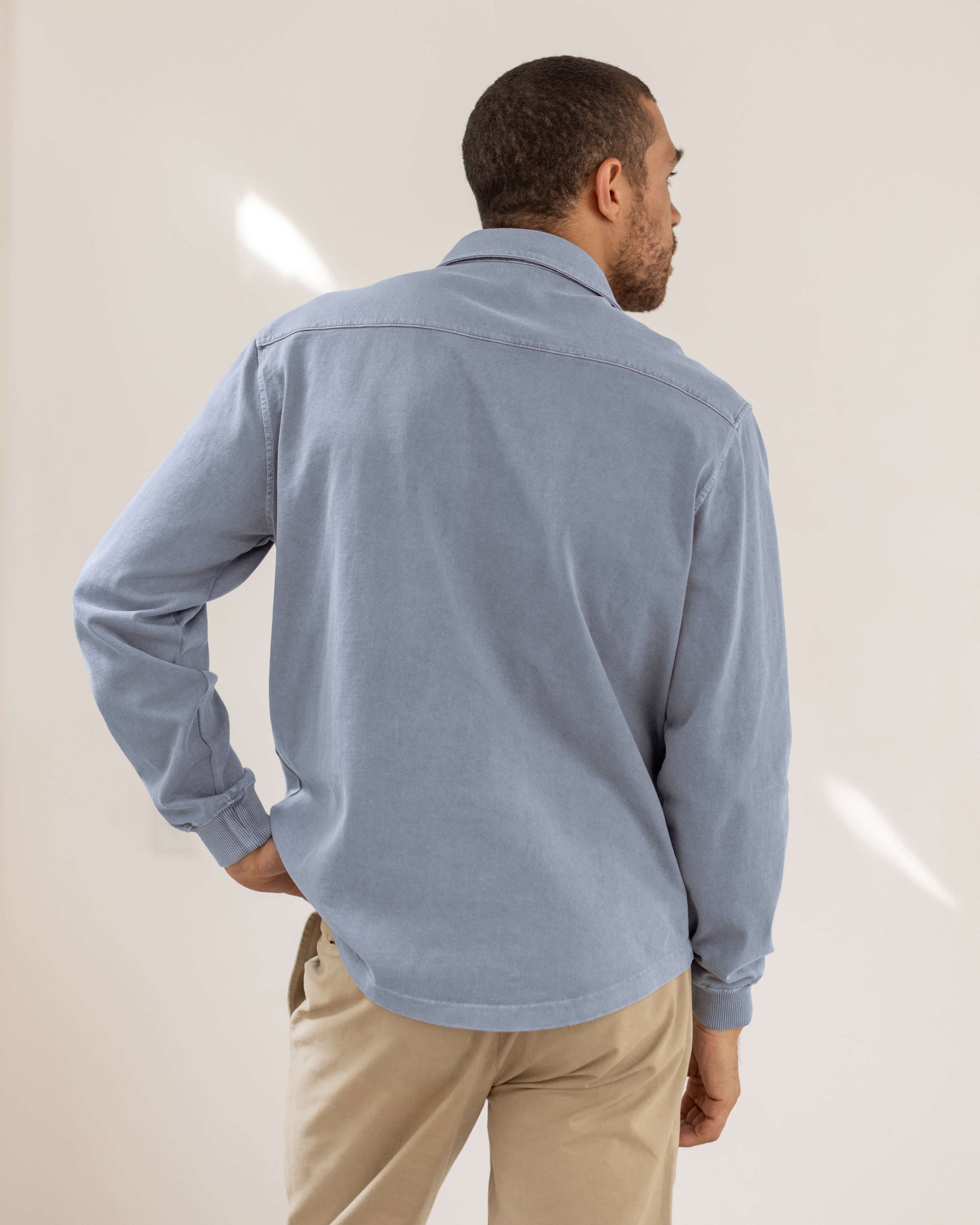 Caza Slubbly Organic Cotton Button Up Shirt / Faded Blue Wave