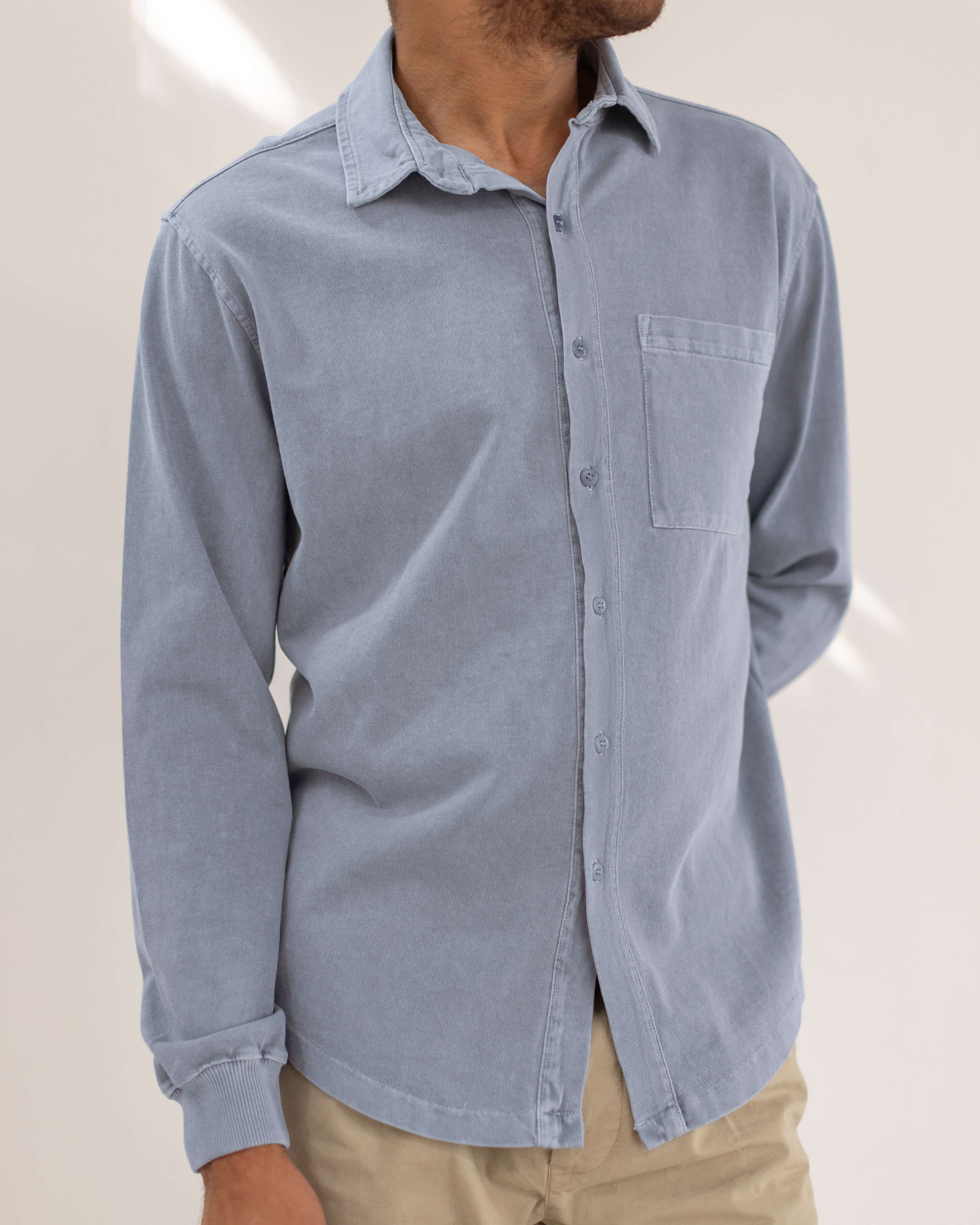Caza Slubbly Organic Cotton Button Up Shirt / Faded Blue Wave