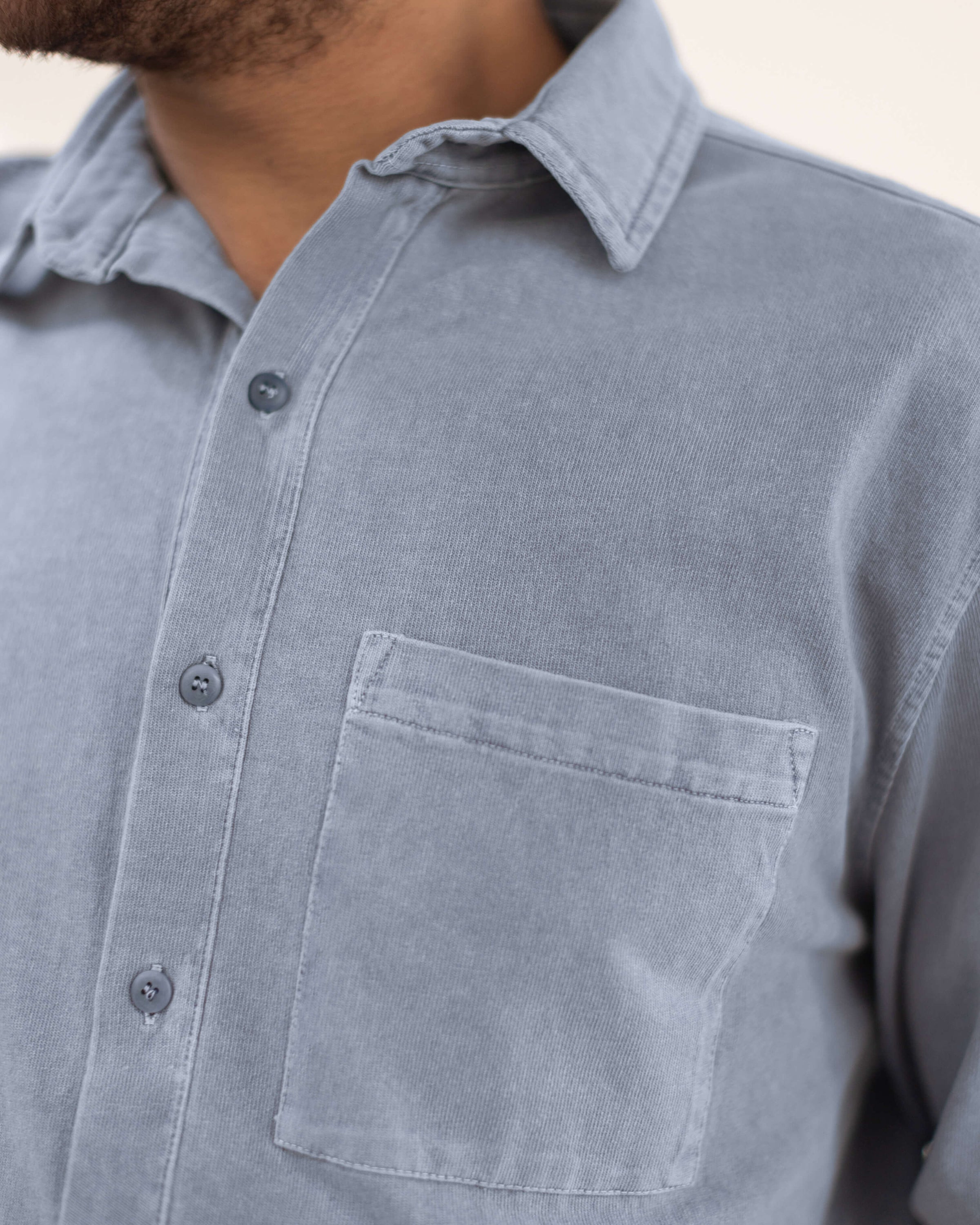 Caza Slubbly Organic Cotton Button Up Shirt / Faded Blue Wave