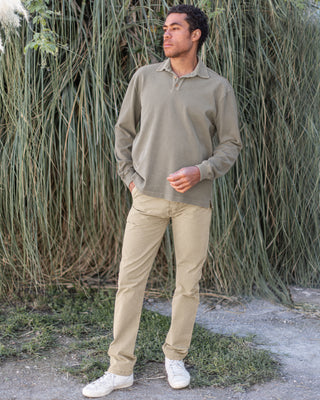 Caza Slubbly Organic Cotton Long Sleeve Polo / Brown Gold Clay