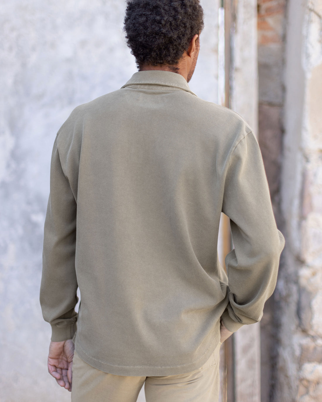 Caza Slubbly Organic Cotton Long Sleeve Polo / Brown Gold Clay