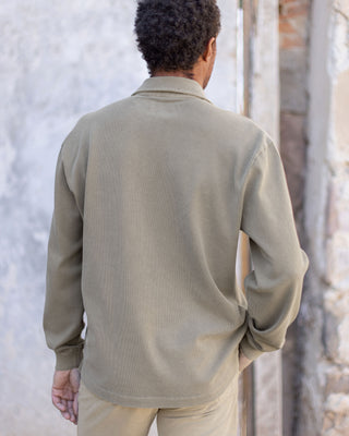 Caza Slubbly Organic Cotton Long Sleeve Polo / Brown Gold Clay
