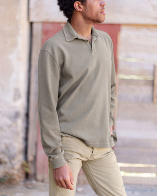 Caza Slubbly Organic Cotton Long Sleeve Polo / Brown Gold Clay