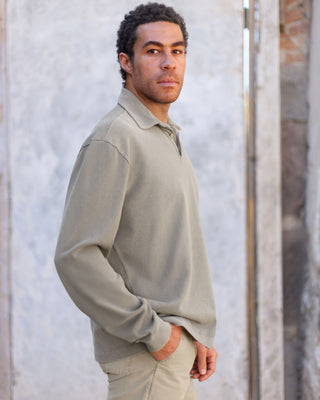 Caza Slubbly Organic Cotton Long Sleeve Polo / Brown Gold Clay