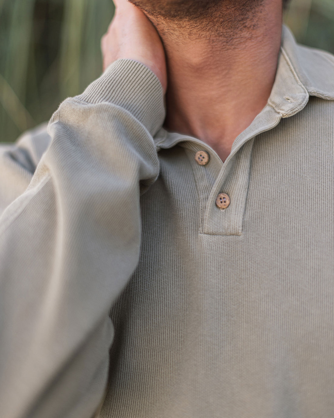 Caza Slubbly Organic Cotton Long Sleeve Polo / Brown Gold Clay
