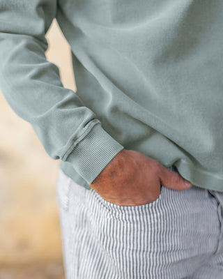 Caza Slubbly Organic Cotton Long Sleeve Polo / Faded Green