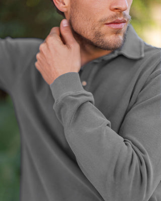 Caza Slubbly Organic Cotton Long Sleeve Polo / Faded Grey Slate