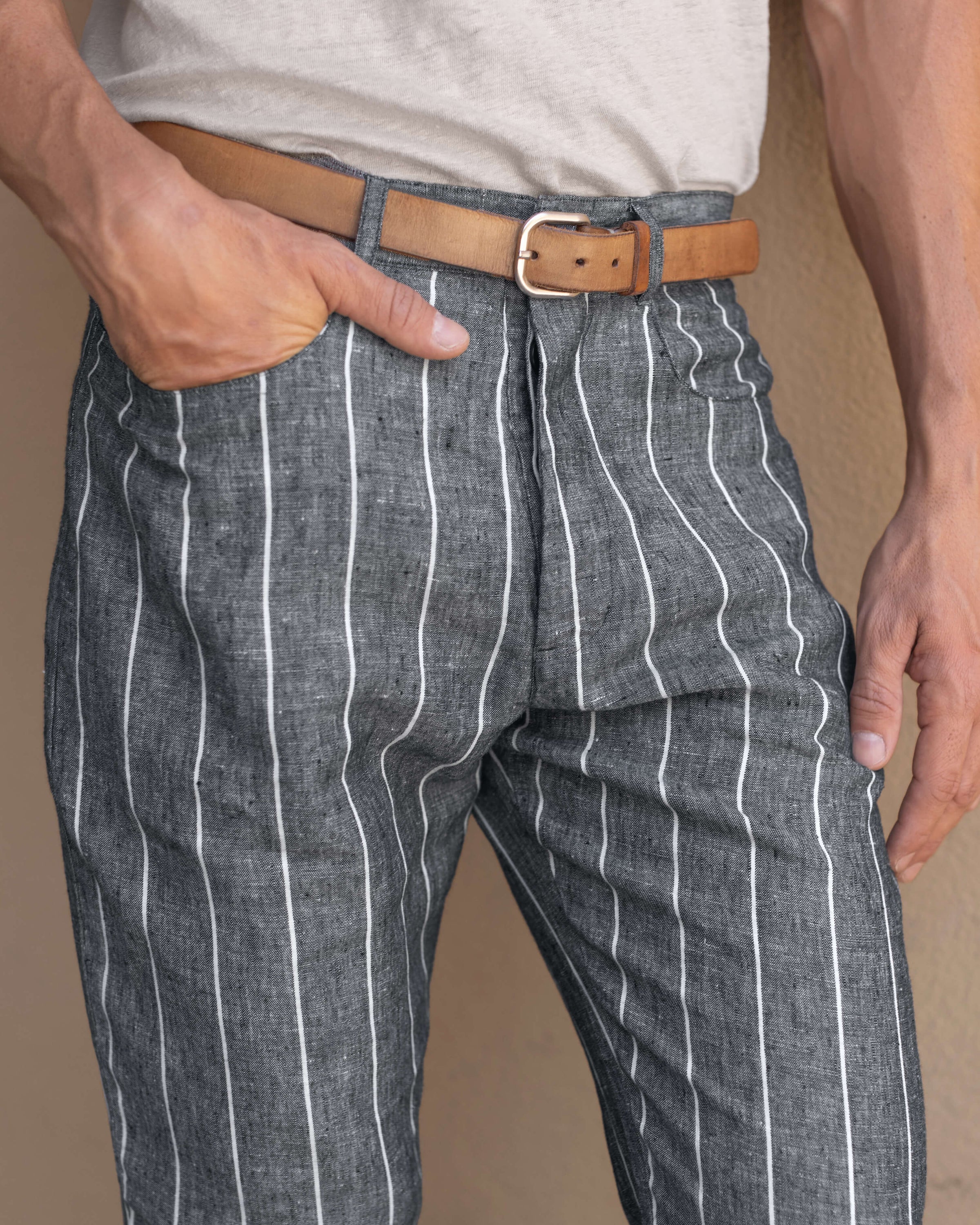 Cham Linen Pants - Sustainable French Linen / Chalk Stripe