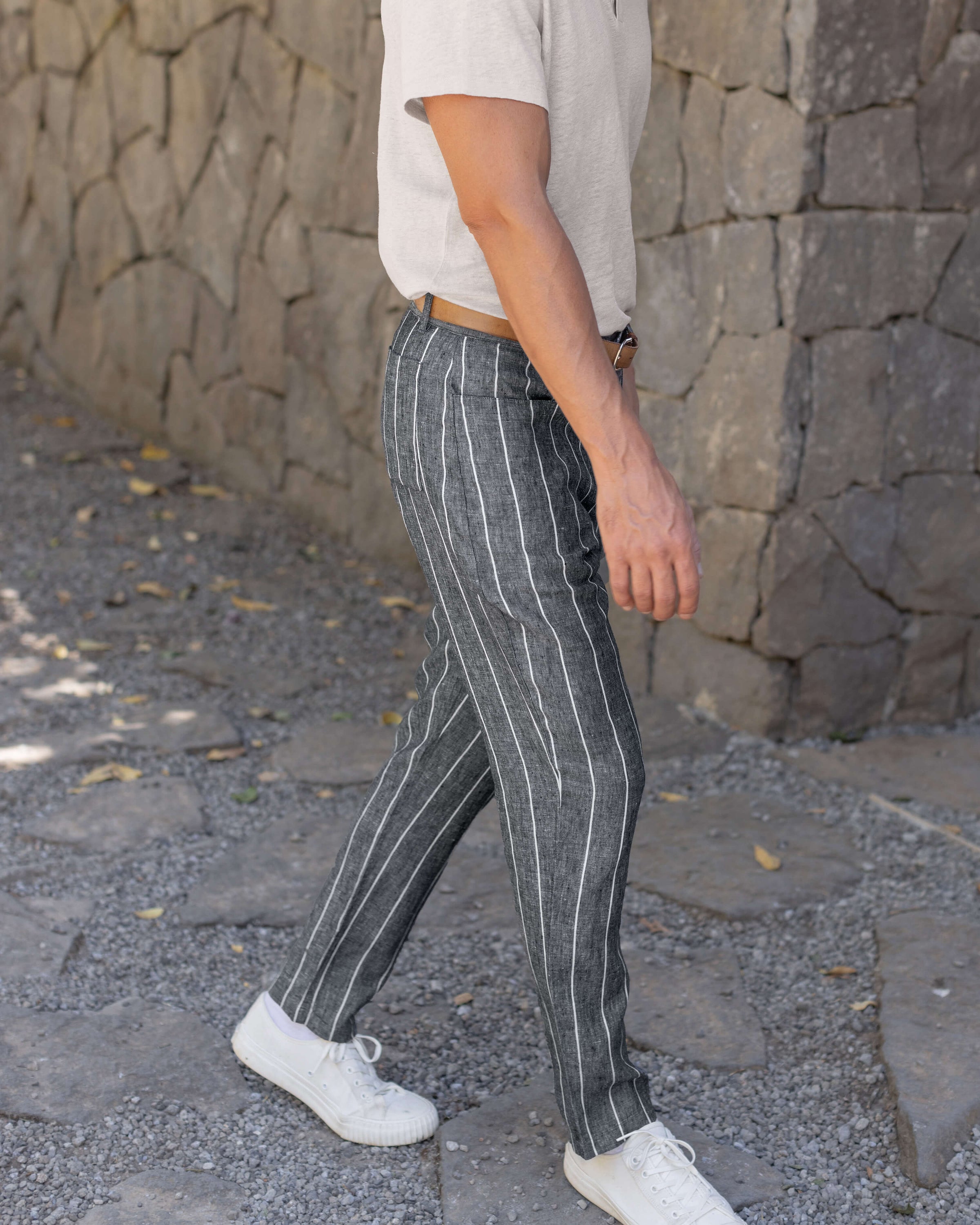 Cham Linen Pants - Sustainable French Linen / Chalk Stripe