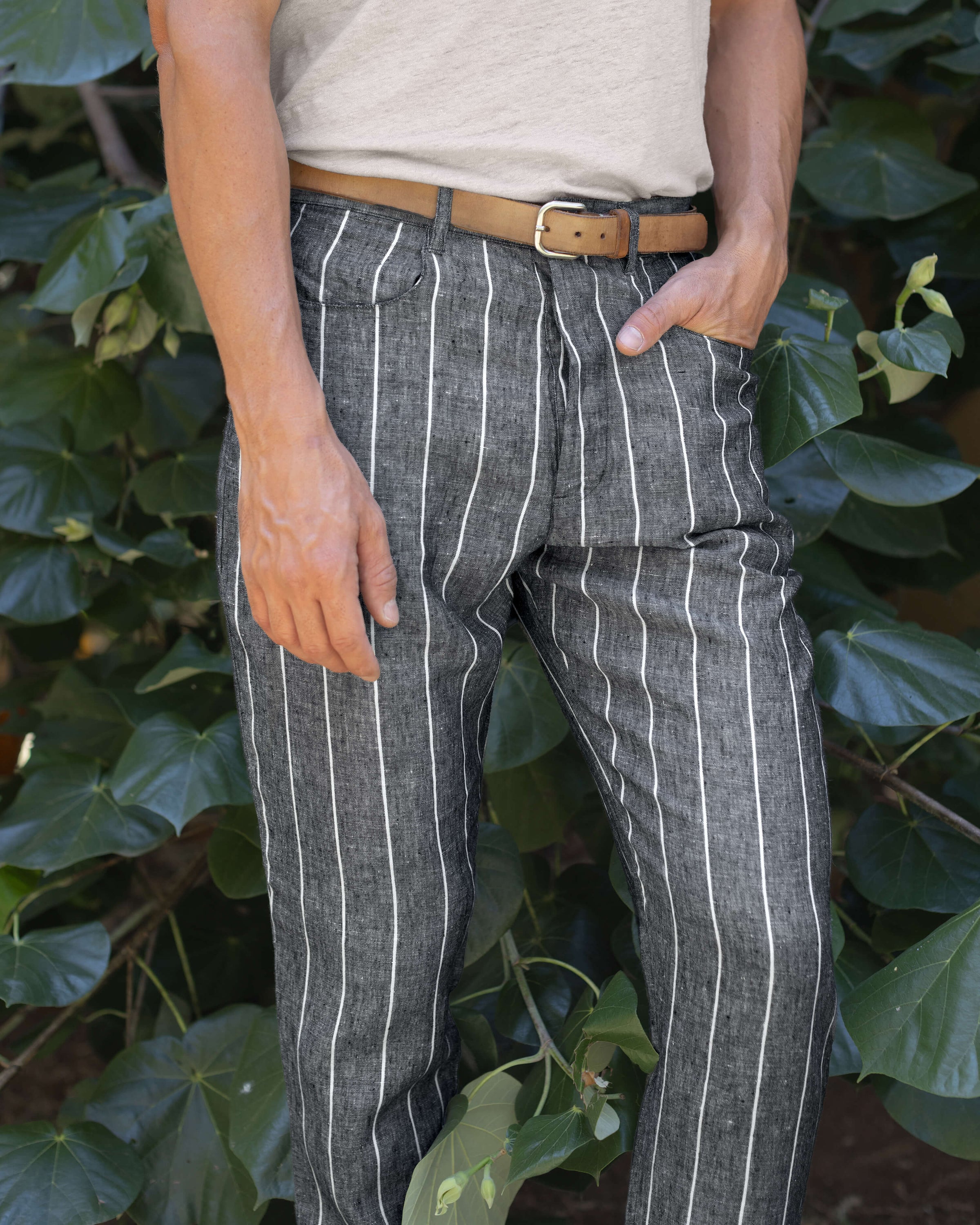 Cham Linen Pants - Sustainable French Linen / Chalk Stripe