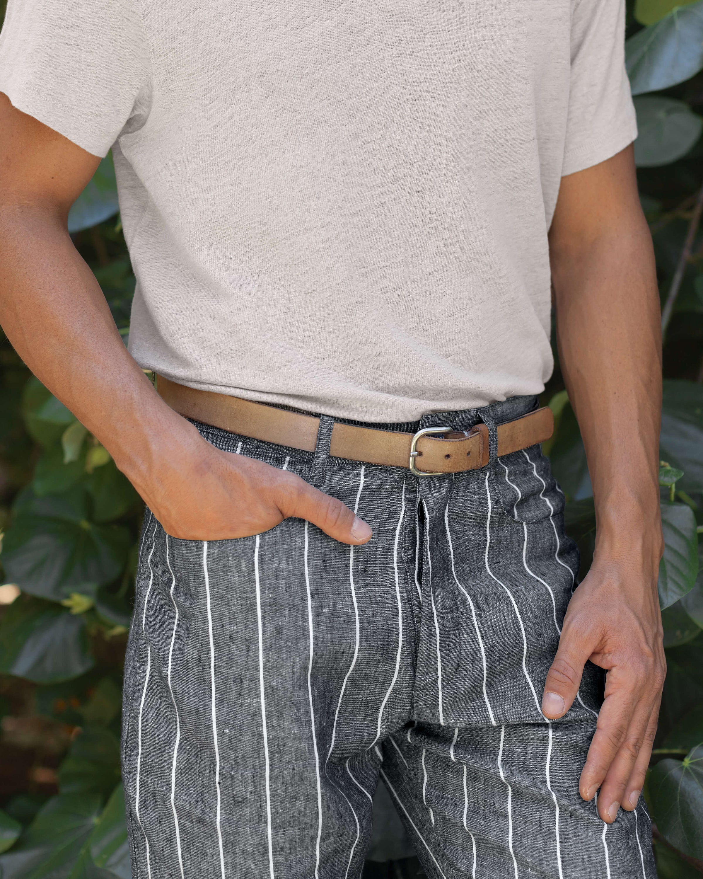 Cham Linen Pants - Sustainable French Linen / Chalk Stripe