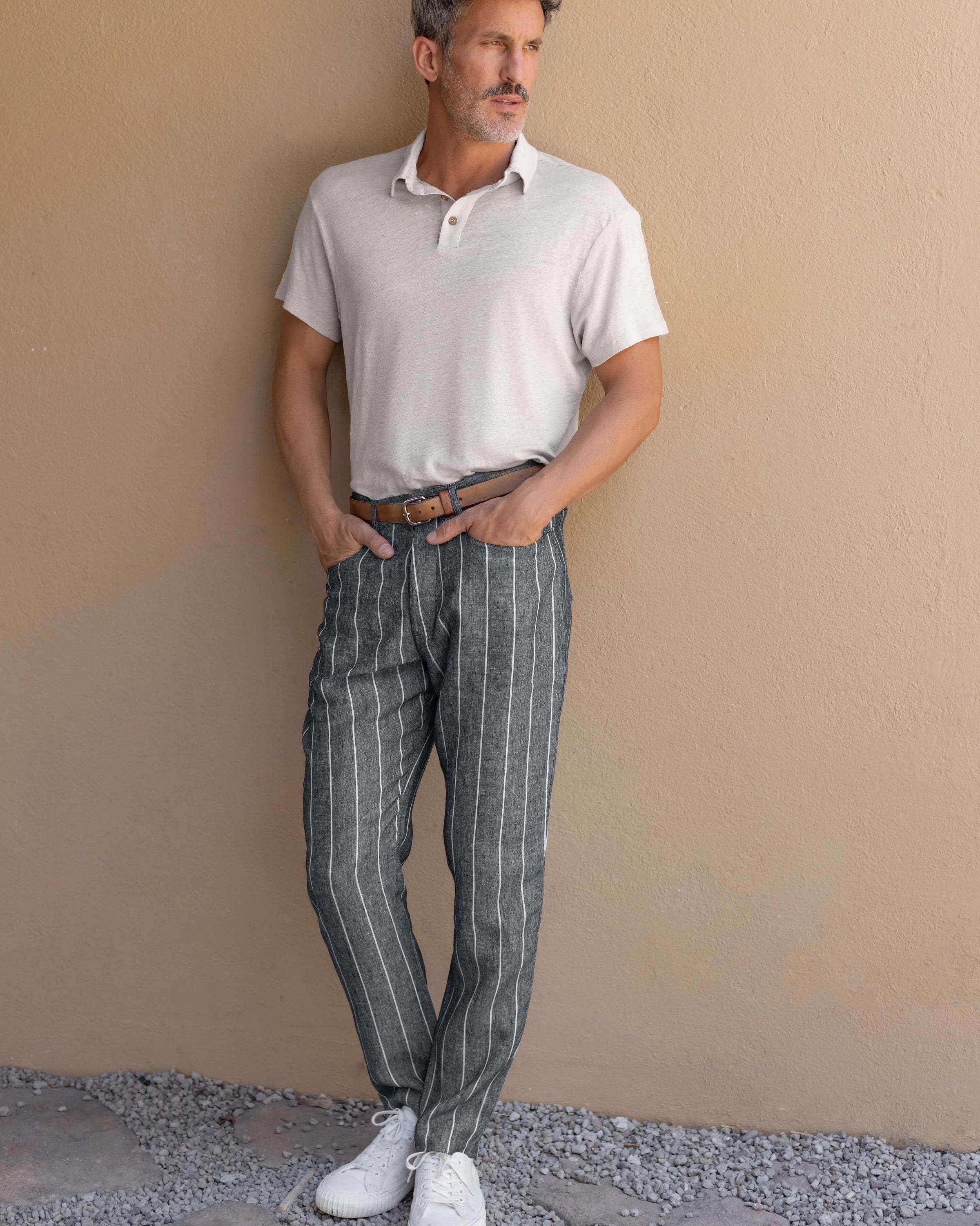 Cham Linen Pants - Sustainable French Linen / Chalk Stripe