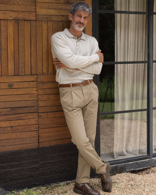 Feather Organic Cotton Knit Long Sleeve Polo / Cream Off White