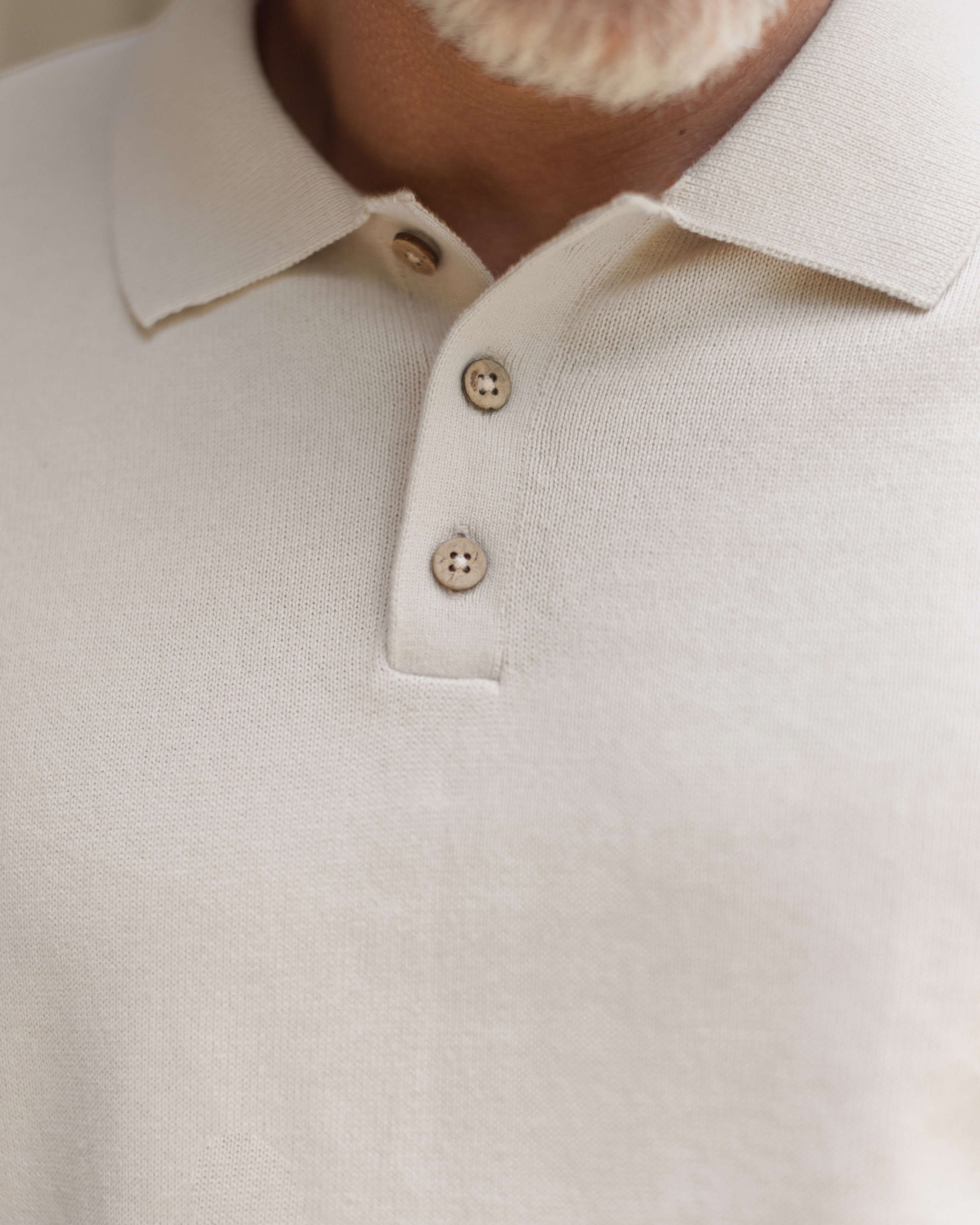 Feather Organic Cotton Knit Long Sleeve Polo / Cream Off White