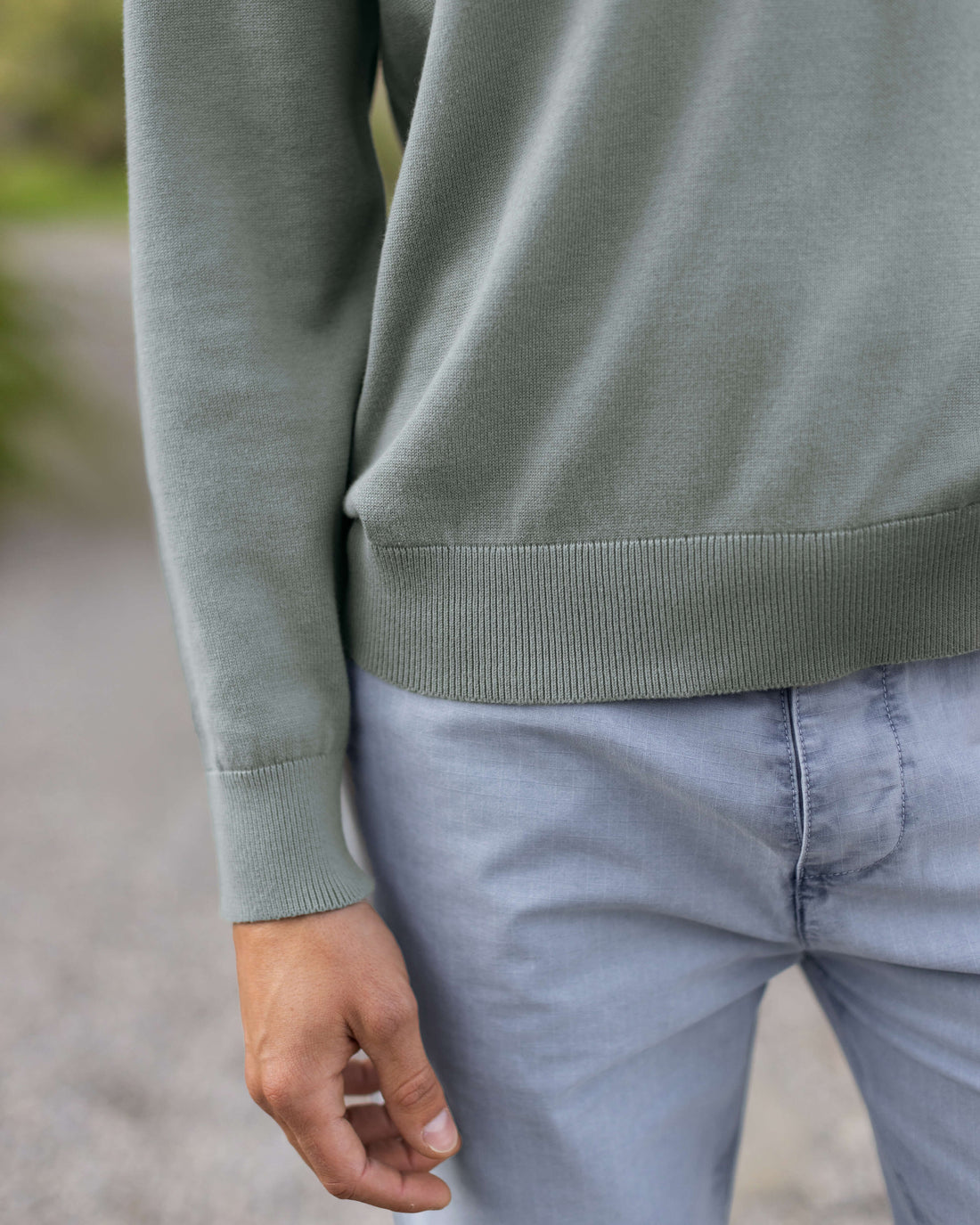 Feather Organic Cotton Knit Long Sleeve Polo / Faded Green