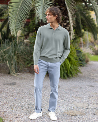 Feather Organic Cotton Knit Long Sleeve Polo / Faded Green