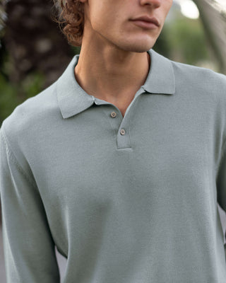 Feather Organic Cotton Knit Long Sleeve Polo / Faded Green