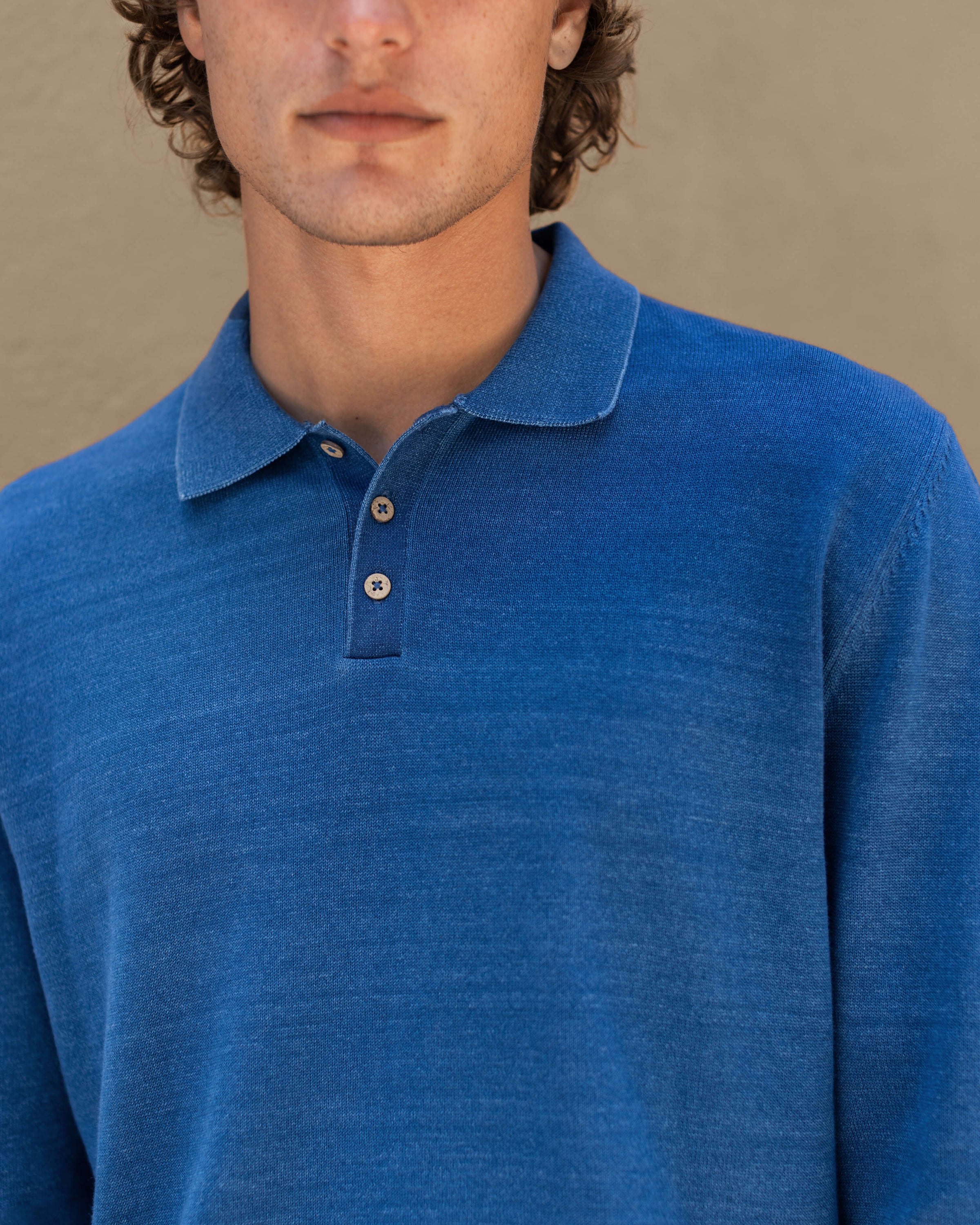 Feather Organic Cotton Knit Long Sleeve Polo / Royal Blue King