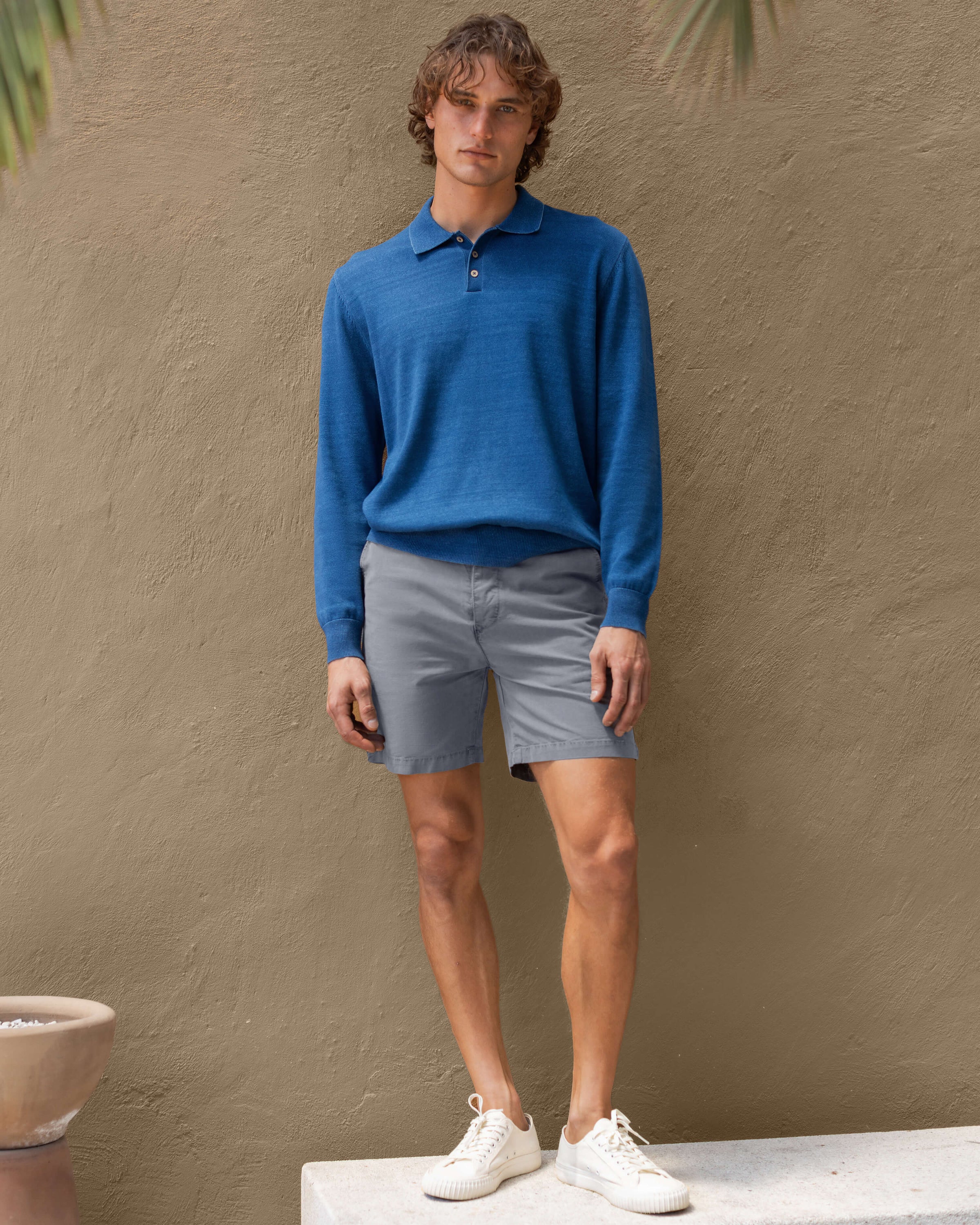 Feather Organic Cotton Knit Long Sleeve Polo / Royal Blue King