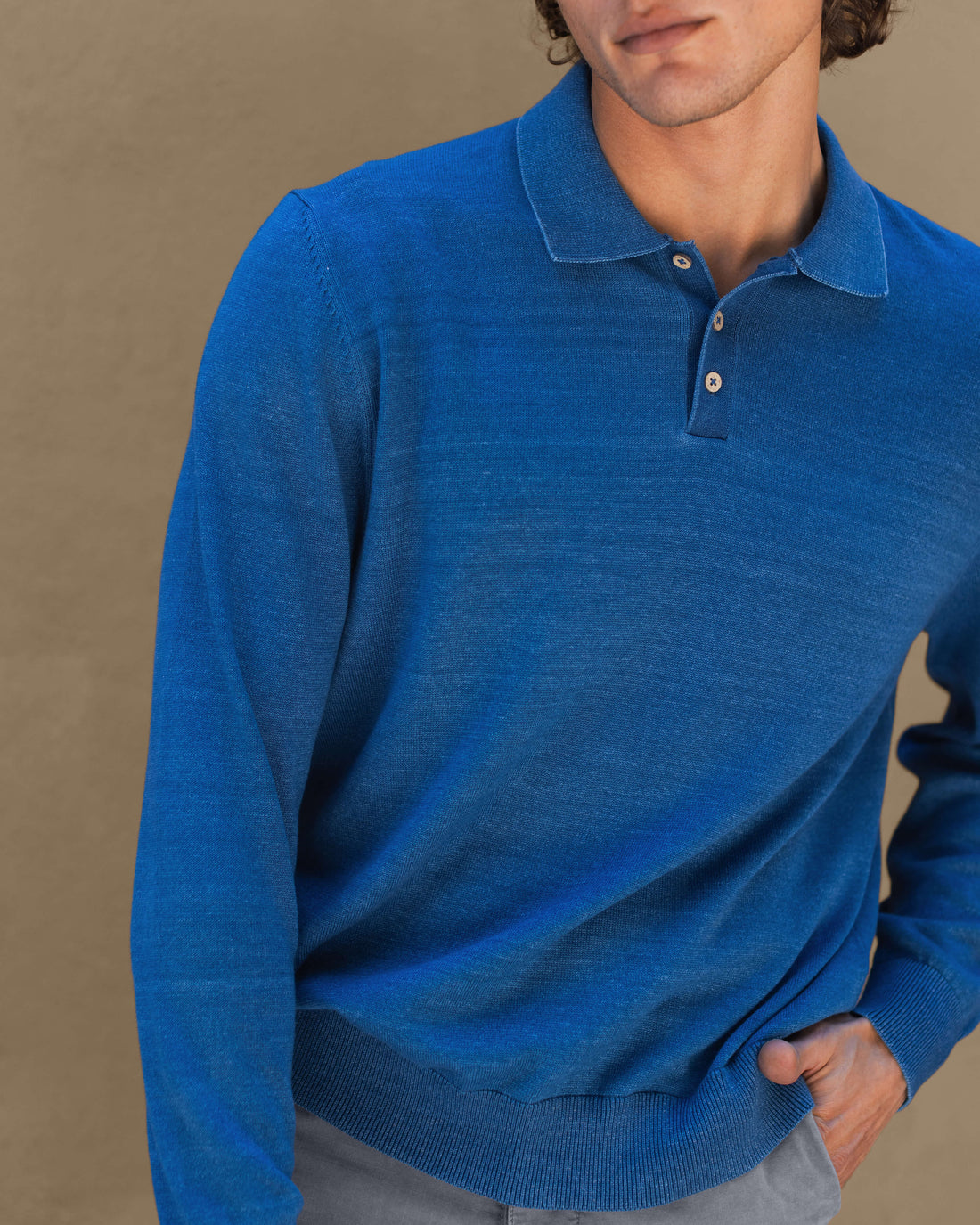 Feather Organic Cotton Knit Long Sleeve Polo / Royal Blue King