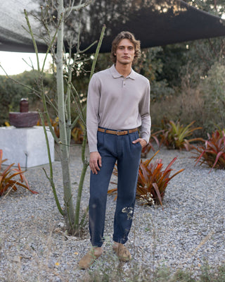 Feather Organic Cotton Knit Long Sleeve Polo / Faded Pink Rose