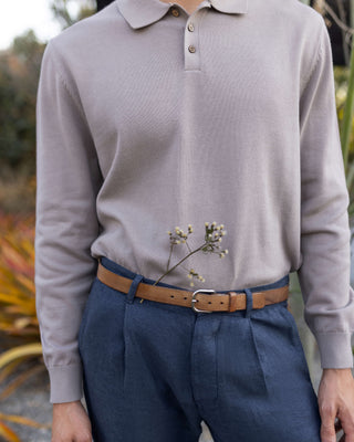 Feather Organic Cotton Knit Long Sleeve Polo / Faded Pink Rose