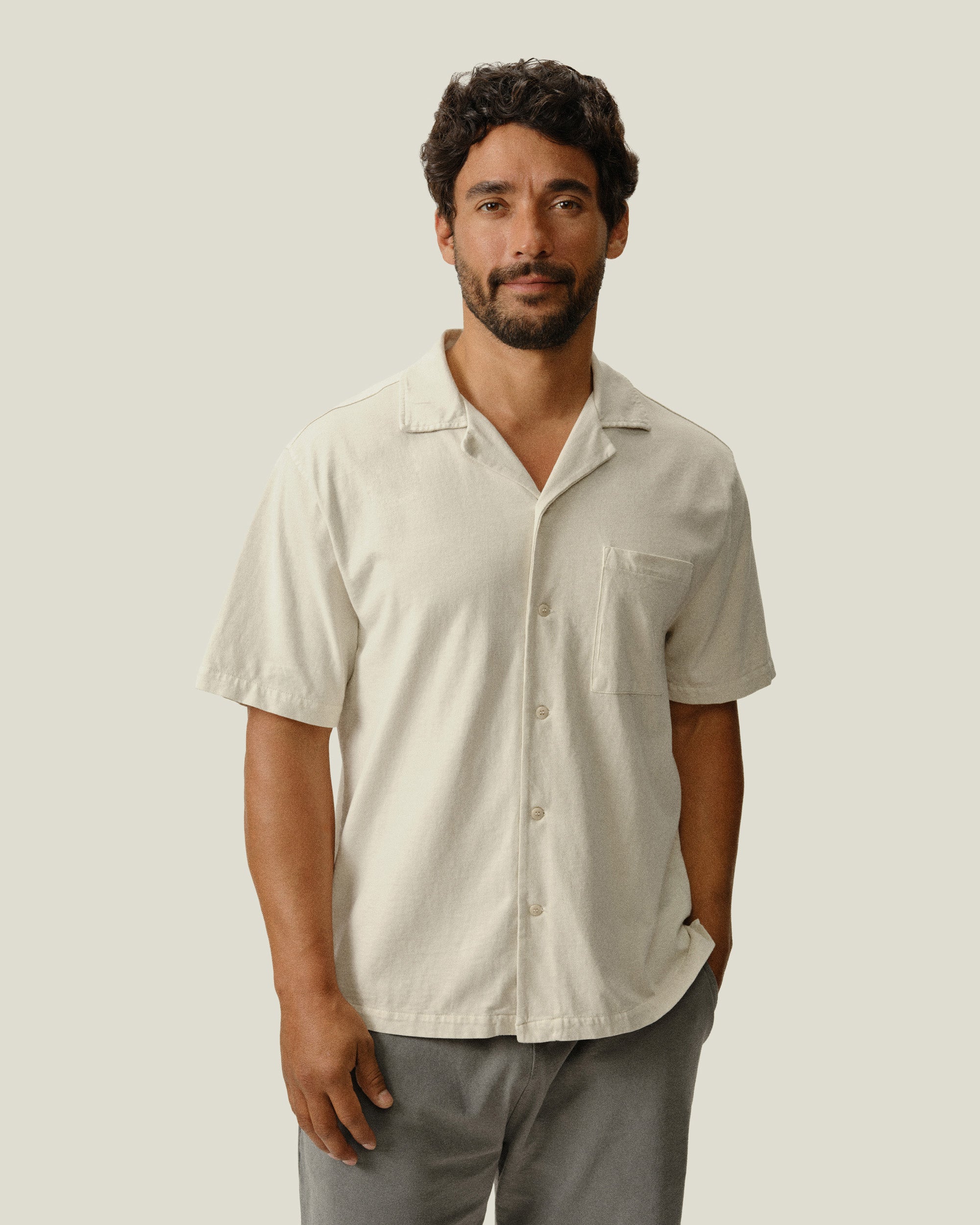 Featherweight Slubby Caza Organic Cotton Camp Collar Short-Sleeve