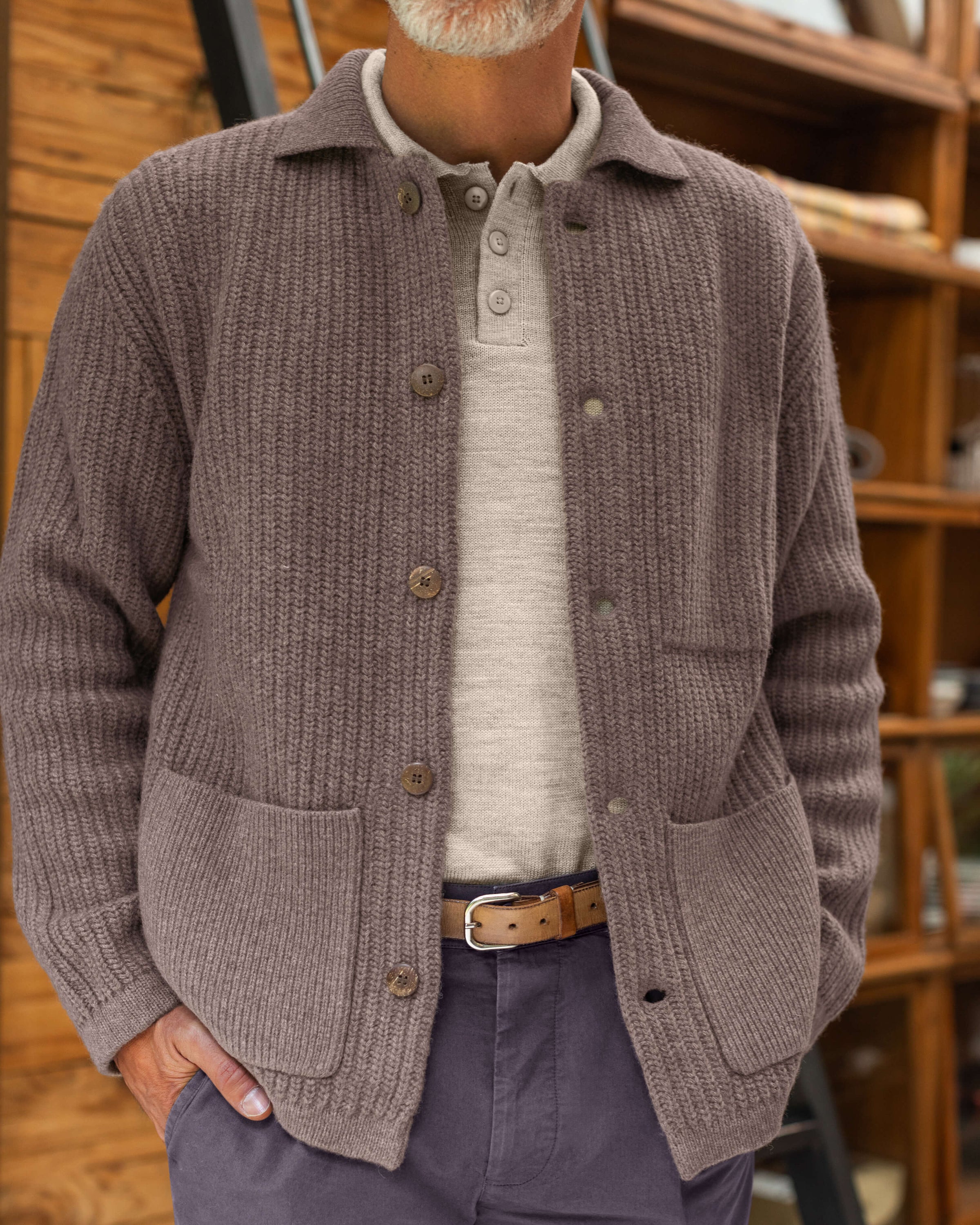 Knit Kite Heavyweight Merino Wool Jacket / Faded Brown Coffee