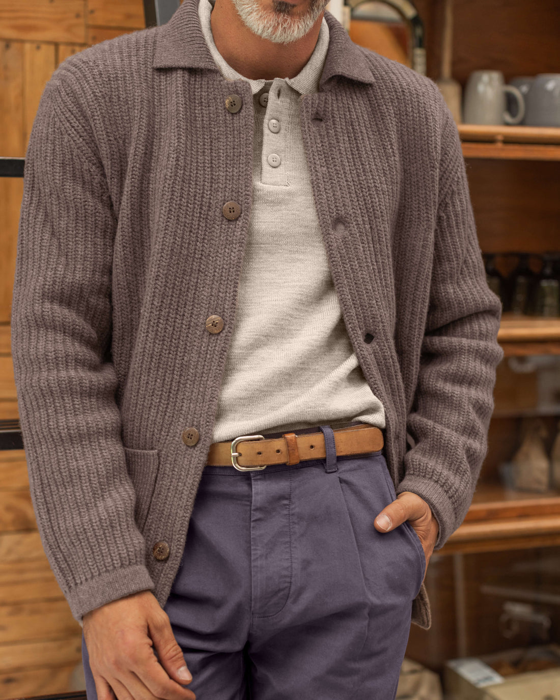 Knit Kite Heavyweight Merino Wool Jacket / Faded Brown Coffee