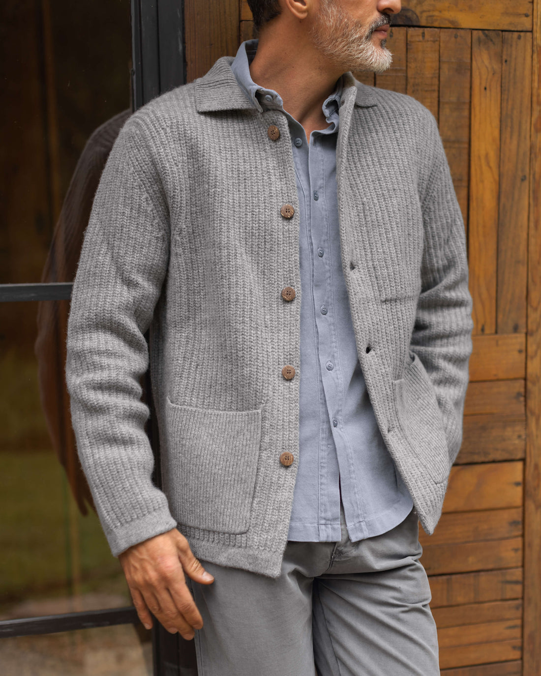 Knit Kite Heavyweight Merino Wool Jacket / Faded Silver Steel