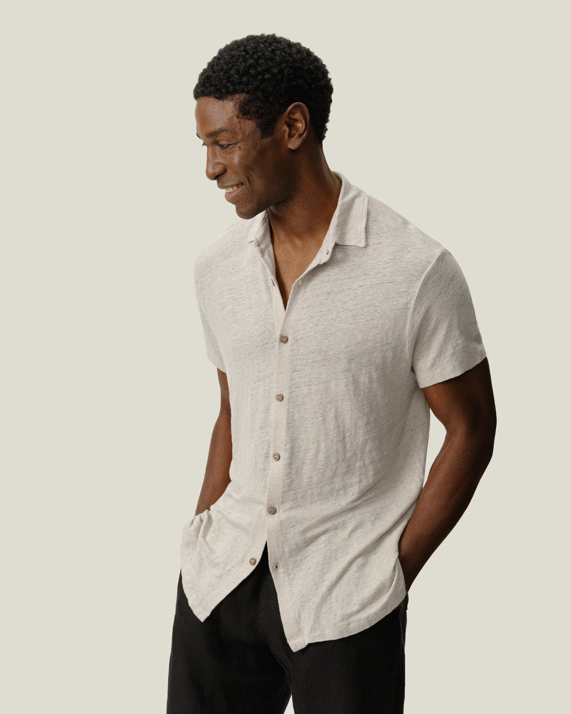 Knit Ola Linen Short Sleeve Button Up Shirt - Sustainable French