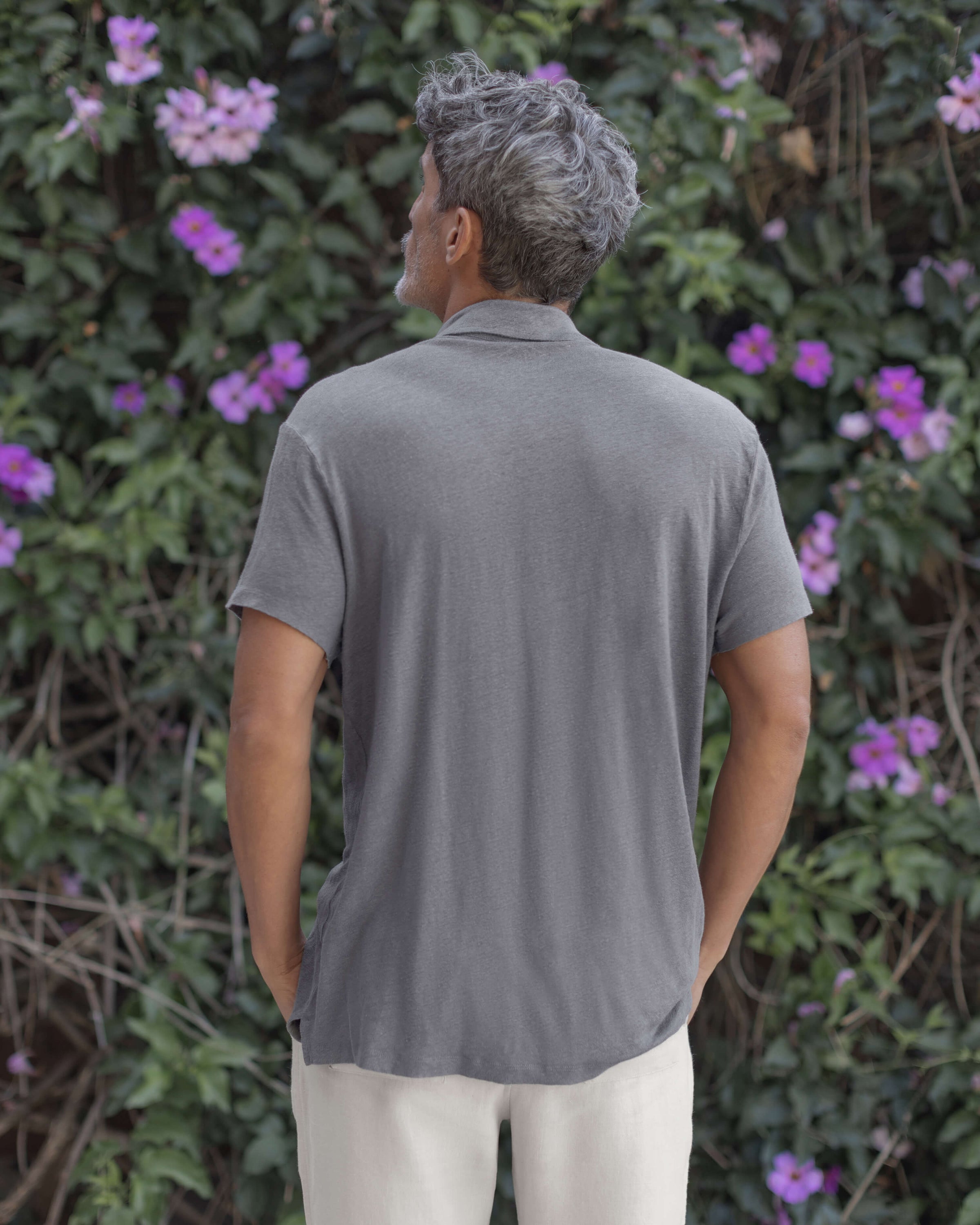 Knit Ola Linen Short Sleeve Button Up Shirt - Sustainable French Linen / Faded Grey Slate