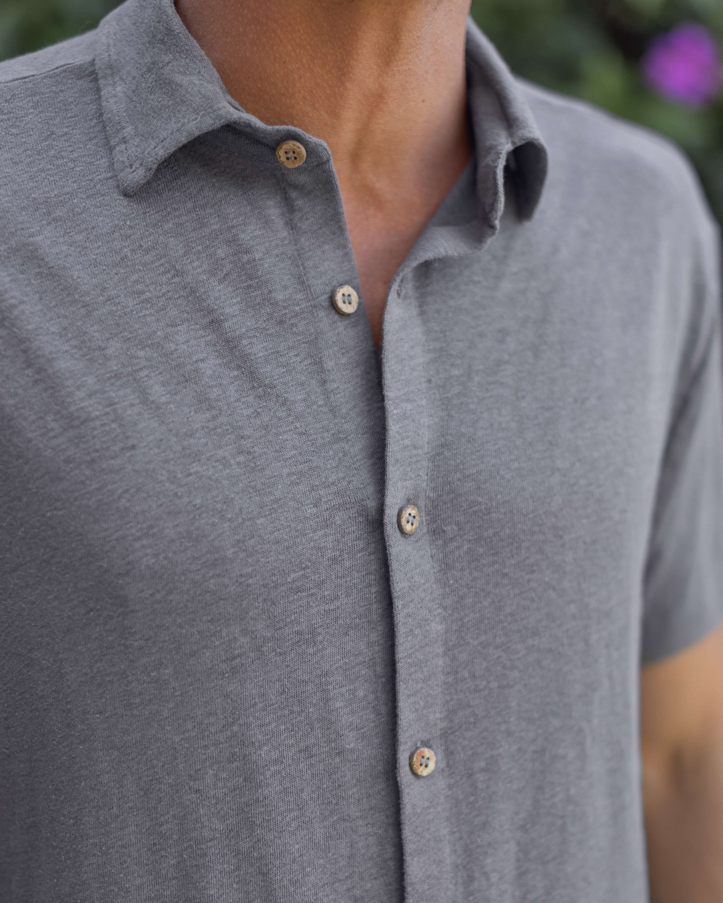 Knit Ola Linen Short Sleeve Button Up Shirt - Sustainable French Linen / Faded Grey Slate
