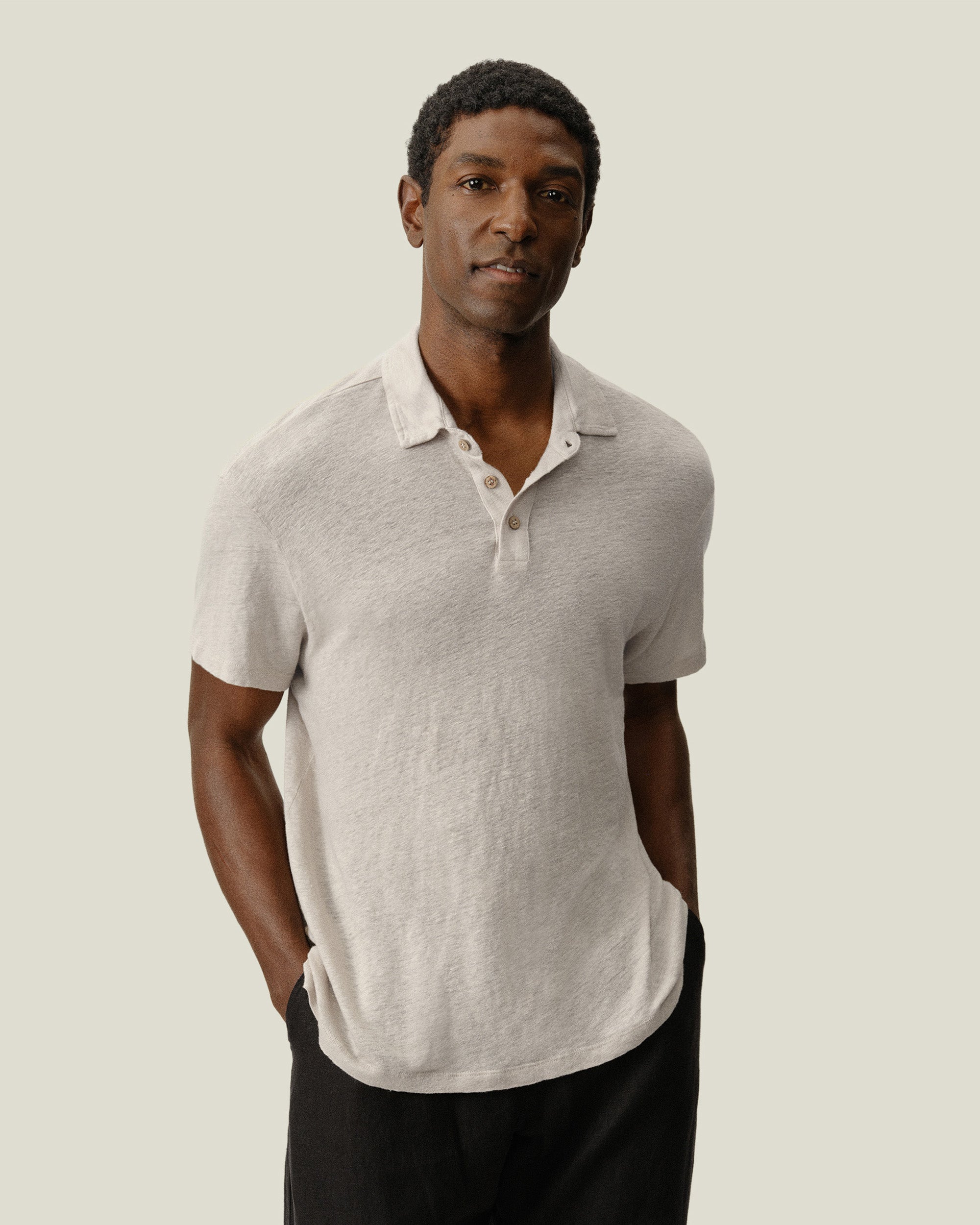 aLORS paris アロー　ニット　レース　ブラック　Alex アレックス Knit Polo Linen Short Sleeve Polo - Sustainable French Linen