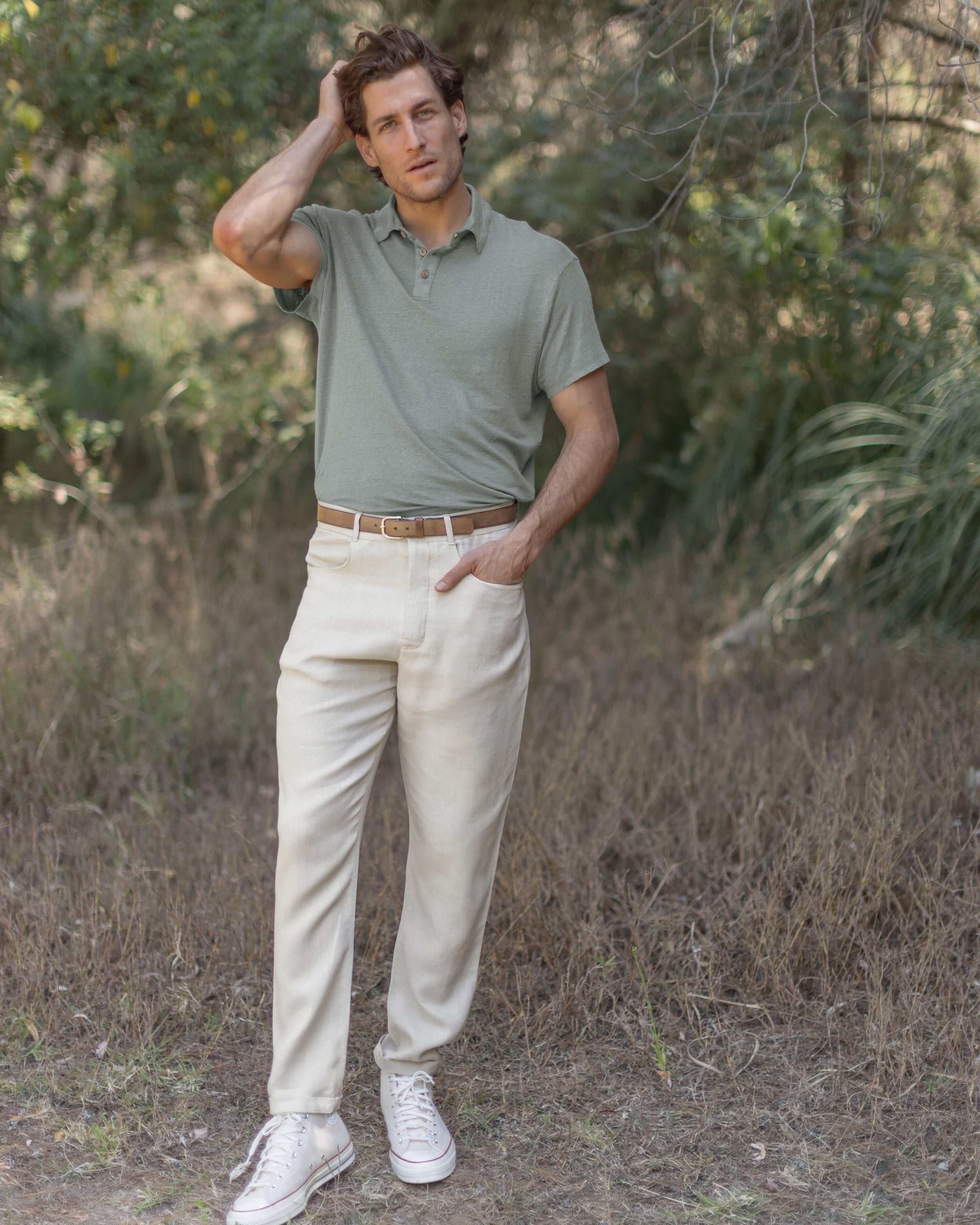 Knit Polo Linen Short Sleeve Polo - Sustainable French Linen / Faded Green