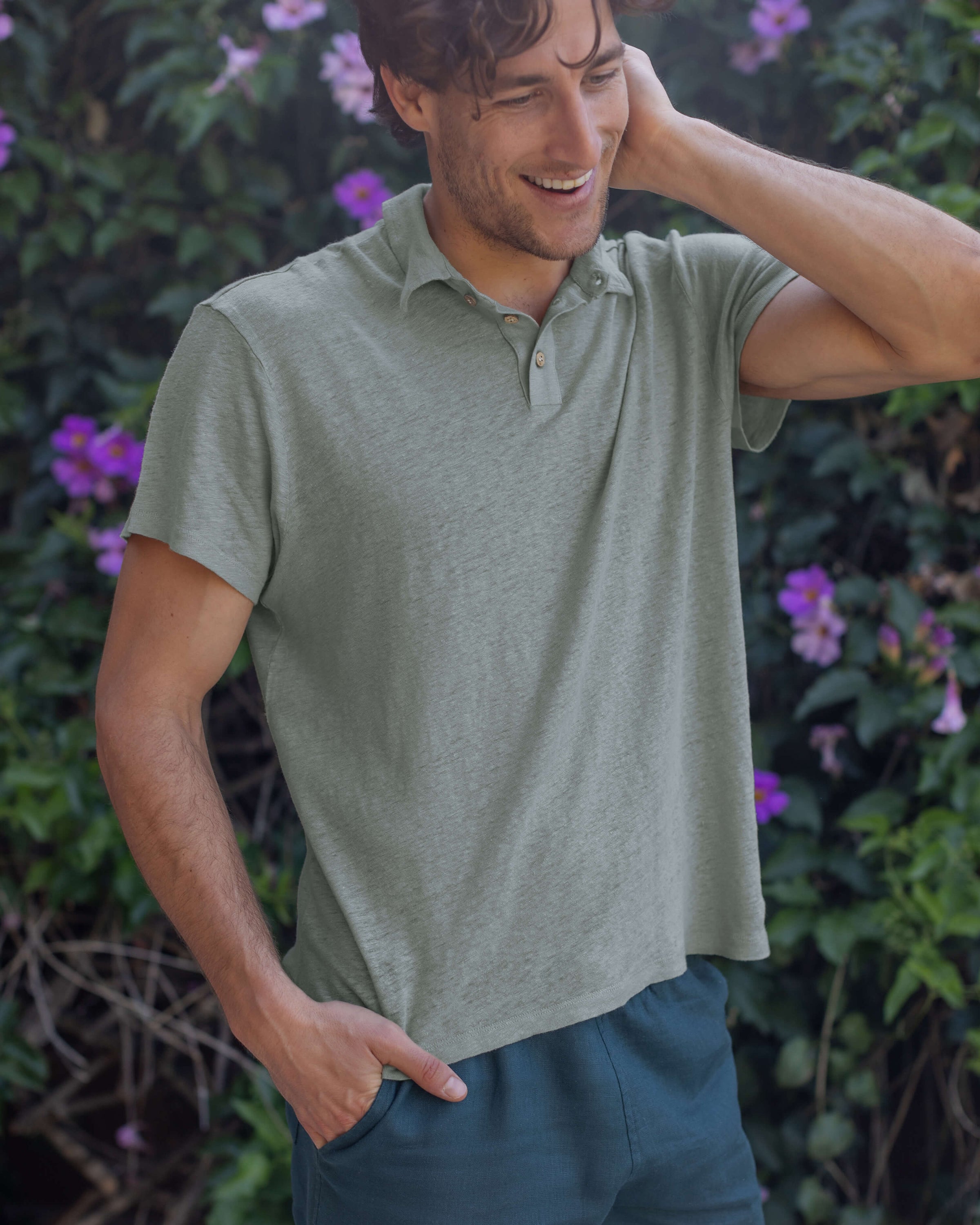 Knit Polo Linen Short Sleeve Polo - Sustainable French Linen / Faded Green