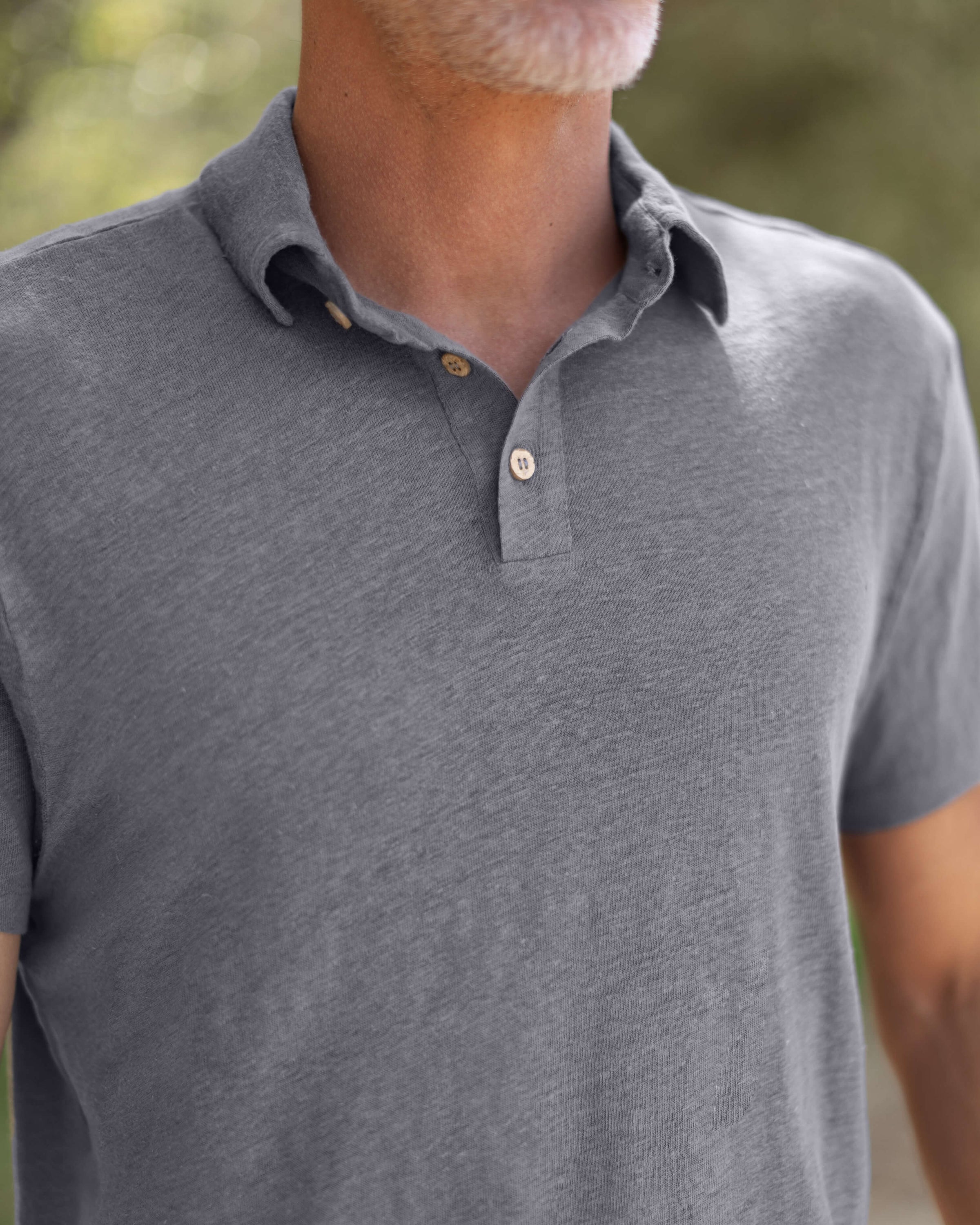 Knit Polo Linen Short Sleeve Polo - Sustainable French Linen / Faded Grey Slate